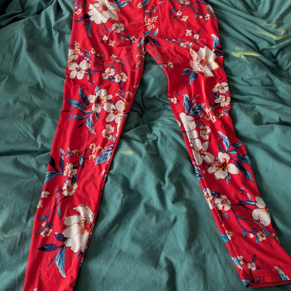 Red Floral Leggings L-XXL